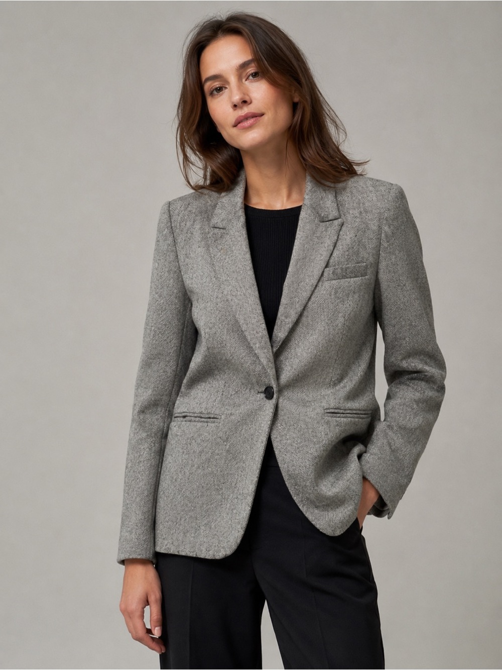 Pink Tartan Herringbone Blazer with Black Satin Lining, size 12
